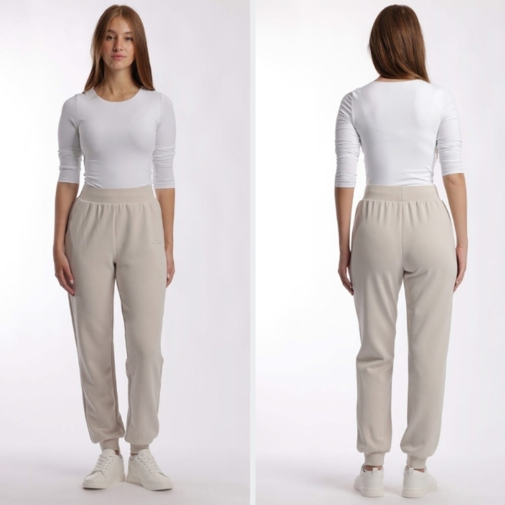 Lazypants premium luxe sueded double knit jogger pants in bone